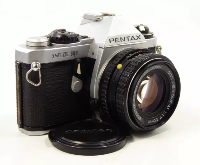 Silver Pentax Me Super 35Mm Slr Camera + Pentax 50Mm F1.7 Lens * Se Cameras