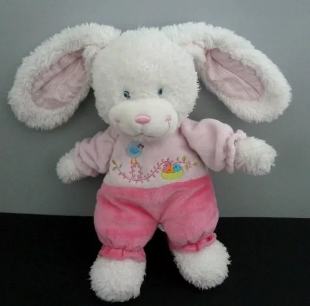 *- DOUDOU PELUCHE TEX BABY LAPIN BLANC ROSE OISEAUX NID BRANCHE GM 26/40cm TTBE
