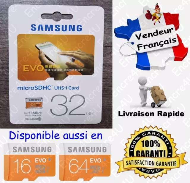 SAMSUNG EVO Micro SD SDHC 32 Gb Carte Mémoire Class 10 - Dispo aussi 8 16 64 Go