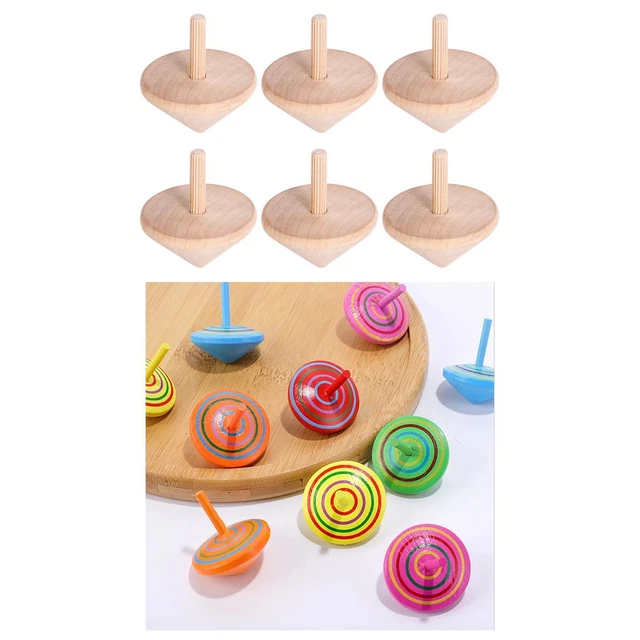 6Pcs Unpainted Wood Tops Kindergarten Education Toys