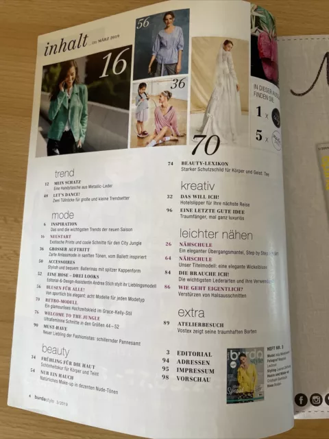 Burda Moden/Style 2010er Nähen Schnittmuster Zeitschrift  3/19 März 2019 3