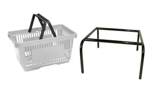 Grey Plastic Shopping Baskets Pack of 5 & Black Stacker 20 Ltr