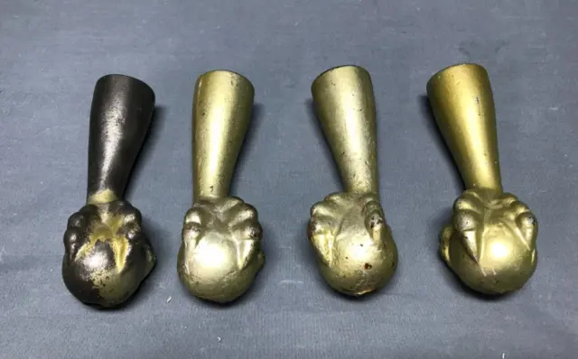 Antique Vintage Set Of 4 Cast Iron 5" tall Claw & Ball Feet Gold Old 2014-22B