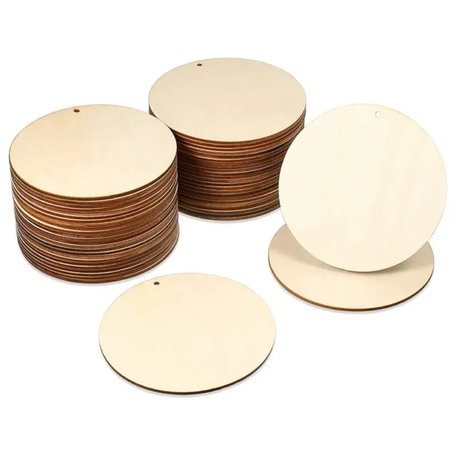 2X(50 Pieces Wood Circles Unfinished Round Cutouts Pre-Drilled Tags Slices6155