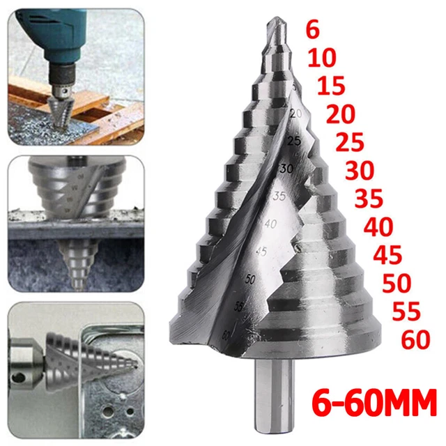 6-60mm HSS Fraise Foret Forage Étage Conique Spiral Flute Step Drill Bit Perçage