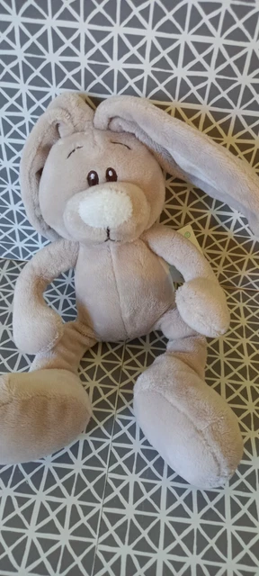 Peluche doudou lapin gris beige blanc Kimbaloo 25 cm