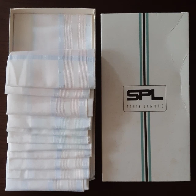 12 FAZZOLETTI VINTAGE SPL Ponte Lambro scatola intera ANNI '70, cm 34x34 cotone