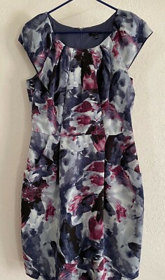 Apt 9 Women's Sz 8 Sleeveless Sheath Dress Abstract Bluered Design Lined Pockets