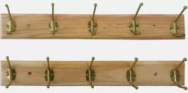 2 x STRONG WOODEN WALL COAT HANGER Hangers Clothes Pine Wood Rack Hooks Pegs UK