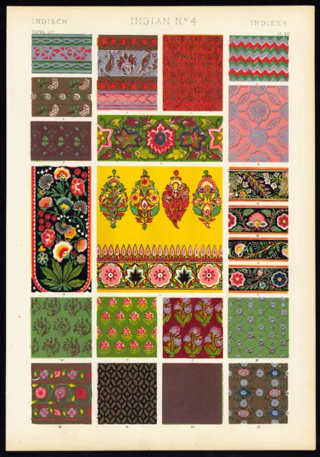 Antique Print-DECORATION-MOTIFS-TILES-INDIAN NO. 4-INDIA-Owen Jones-1856