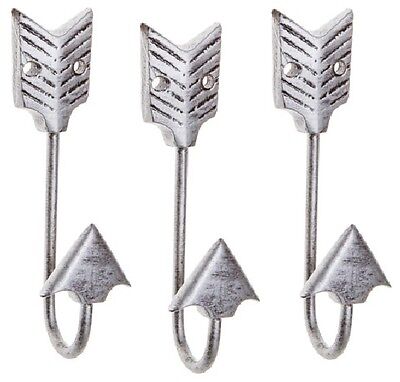 THREE Metal Decorative Wall Hooks: Silver Bent Iron Arrow Wall Hook (hat / coat)