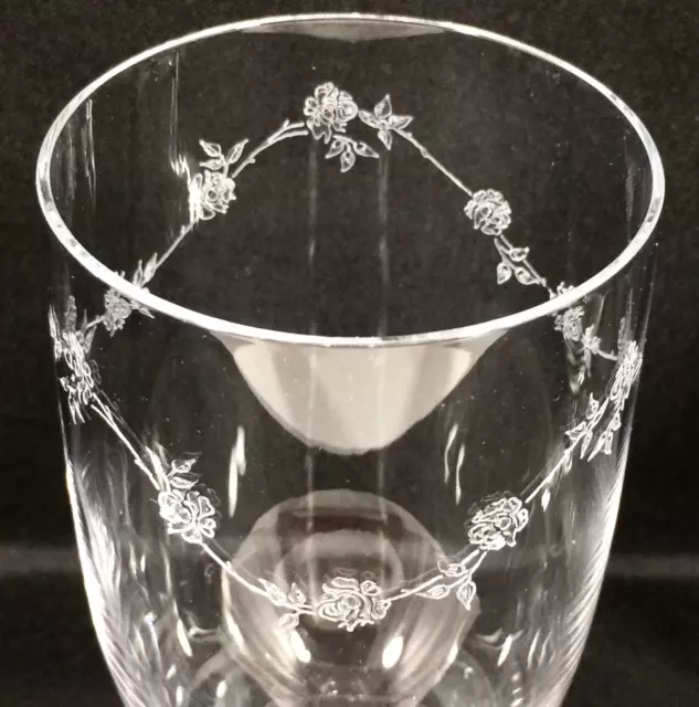 Set 4 Fostoria ROSALIE Etch Rose Garland Vine ICE TEA Footed Glass Goblets RARE