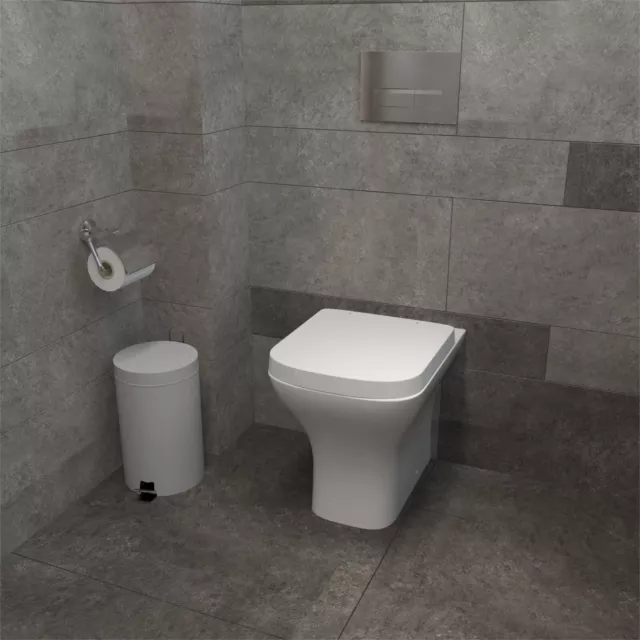 Bathroom Back to Wall Square Toilet Modern Pan & Soft Close Seat Space Saving WC