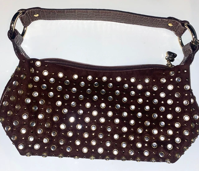 Kathy Van Zeeland Handbag Purse Brown Suede Studded READ