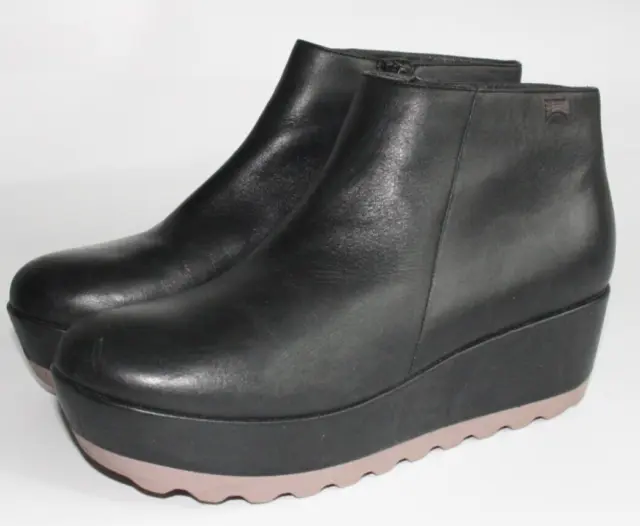 Women's Camper Laika Black Leather Platform Wedge Ankle Boots UK 5 EU 38