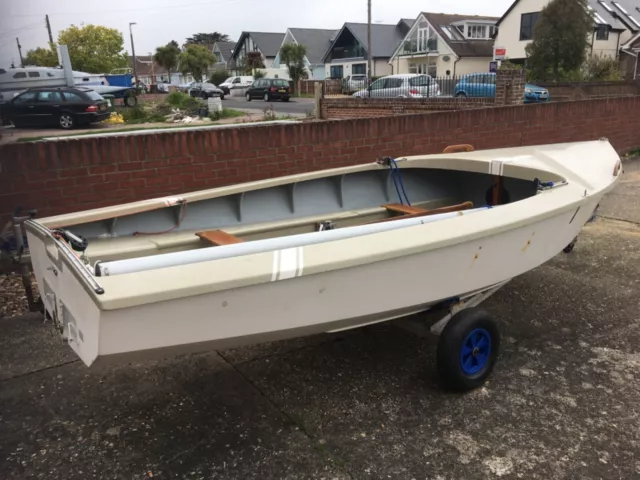 GRP Enterprise Sailing Dinghy with refurbished launching trolley