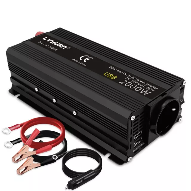 Spannungswandler 2000w Peak Wechselrichter Inverter 12V auf 230V auto USB laptop