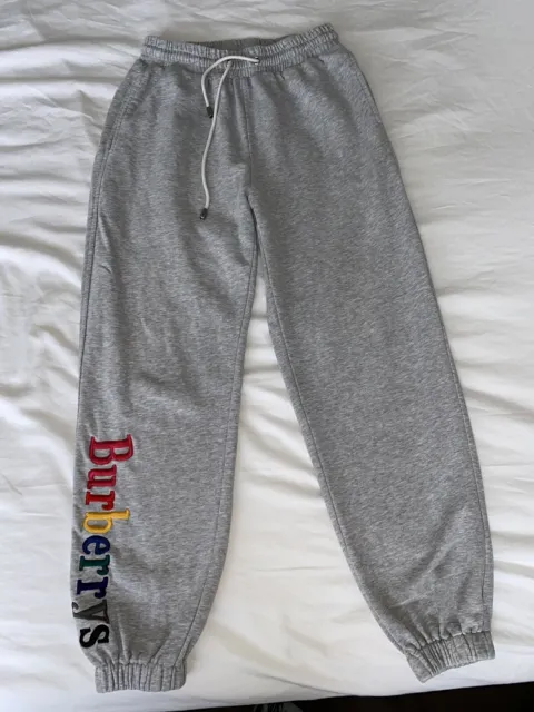 Original Burberry Rainbow Embroidered Logo Cotton Sweatpants Gray Small