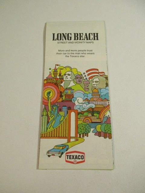 Vintage 1974 Texaco Long Beach California Gas Station City Street Road Map~Box V
