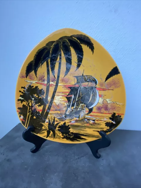 ancienne assiette decoratives émaux longwy caraibes bateau numérote france