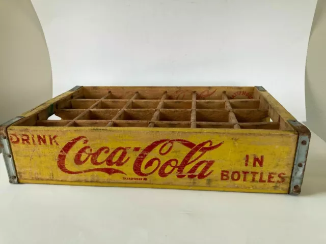 Very Good, 50's Coca-Cola Twenty Four Bottle Yellow Carrier Case, Red Lettering