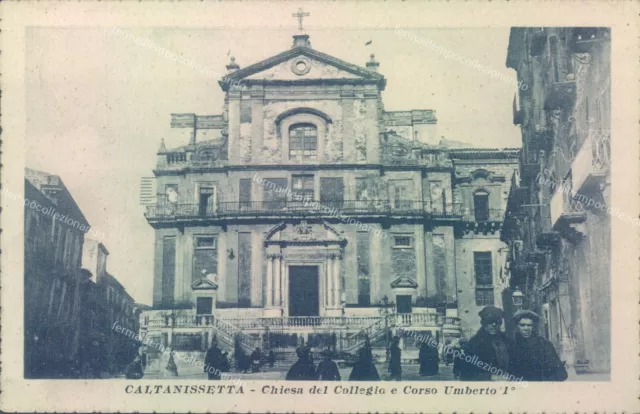 s10 cartolina caltanissetta citta' chiesa del collegio e corso umberto I 1920