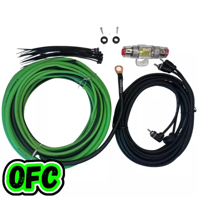 Soundqubed OFC Amplifier Wiring Kit Amp Wiring (0ga, 4ga, 8ga) Green/Black 3