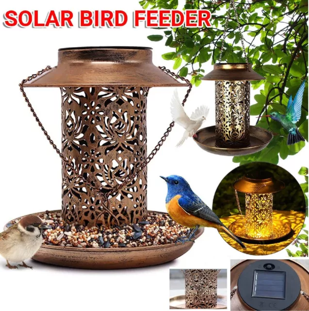 Solar Bird Feeder Hanging Wild Bird Seed Feeders Light Outdoor Garden Yard Lamp