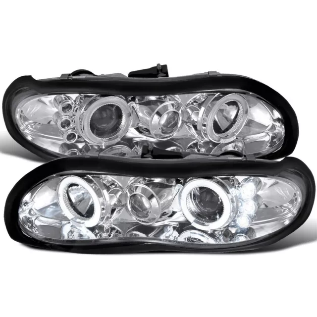 Fits 1998-2002 Chevy 98-02 Camaro Halo Projector Headlights LED Bar Lamps Pair