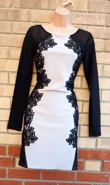 Lipsy Stone Black Lace Crochet Mesh Long Sleeve Bandage Party Dress 12 M