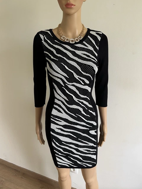 Robe Morgan Rayée Noir Kaki Beige Taille XS - Jamais Portée, Sans étiquettes, Style Moulant