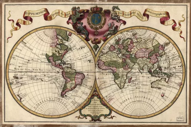 Ornate 1720 World Antique Style Map Cool Huge Large Giant Poster Art 54x36