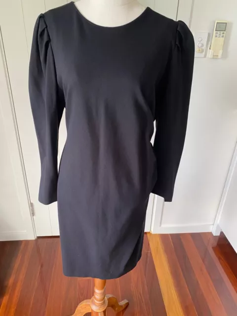 Carla Zampatti Black Long Sleeved Knee Length Dress with side gather Size 14