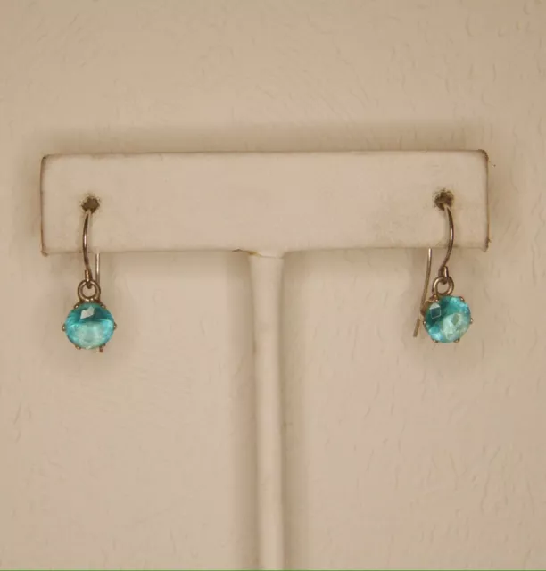 Sterling Silver Blue Glass Crystal Hook Drop Dangle Earrings