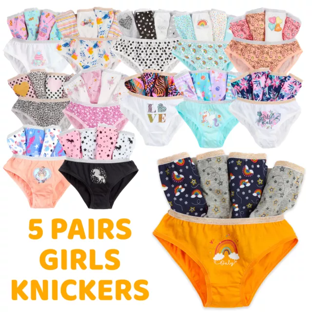 Girls Briefs 5 Pairs Underwear 100% Cotton Pants Rainbow Knickers Underpants Set