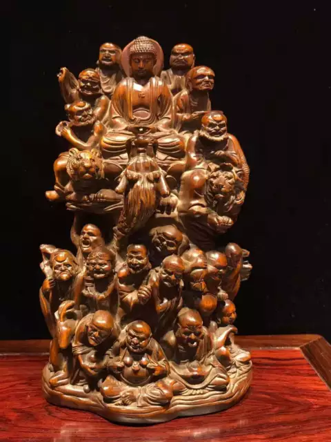 Chinese Natural Boxwood Hand carved Exquisite Eighteen Arhats Statue