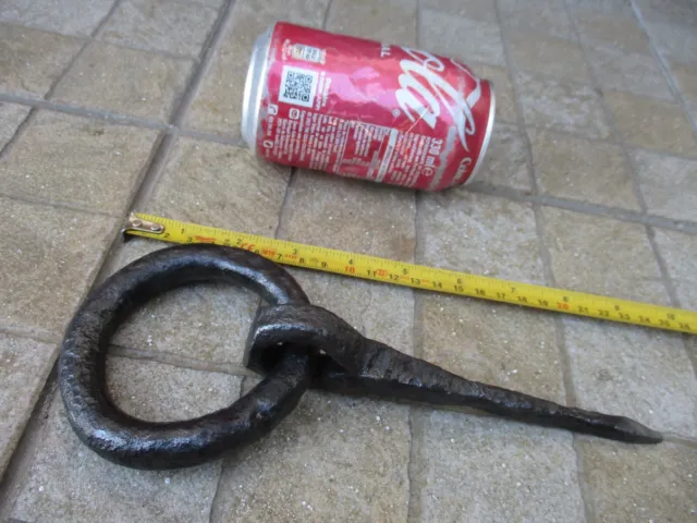 Antique Wrought Iron Tethering Ring on Pin Game Strong Hook Old Wall Hardware