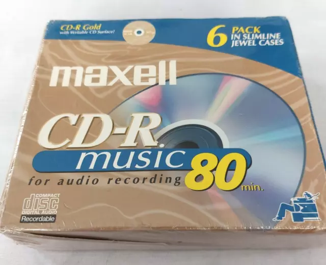 Maxell CD-R Gold Music 80 Minute 6 Pack in Slimline Jewel Cases Sealed Box New*