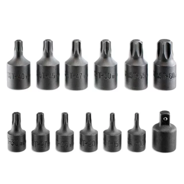 15 PC 1/4" AND 3/8" DRIVE IMPACT MALE STAR TORX BIT SOCKET SET Auto Tools 50202