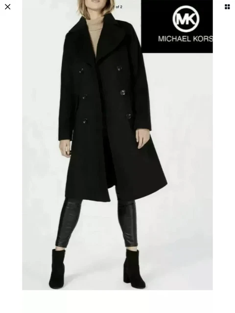 Michael Kors Misto Lana Doppio Petto Cappotto, Nero, Misura USA XXS UK 6 $ 275