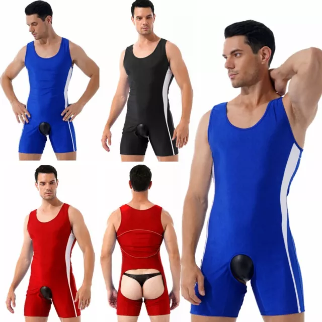 Men One Piece Bodysuit Open Butt Leotard Gay Wrestling Singlet Sexy Gym Jumpsuit