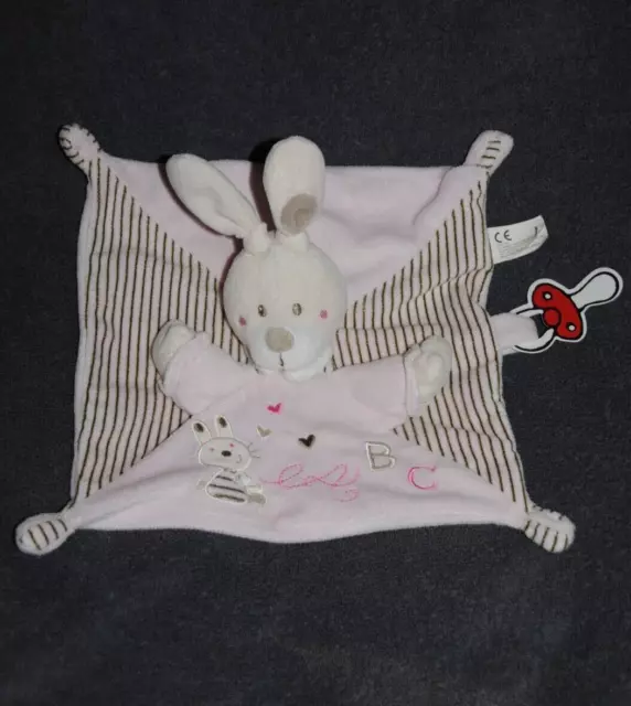 Doudou Plat Lapin Rose ABC SIMBA TOYS KIABI NICOTOY Attache Tétine TTBE