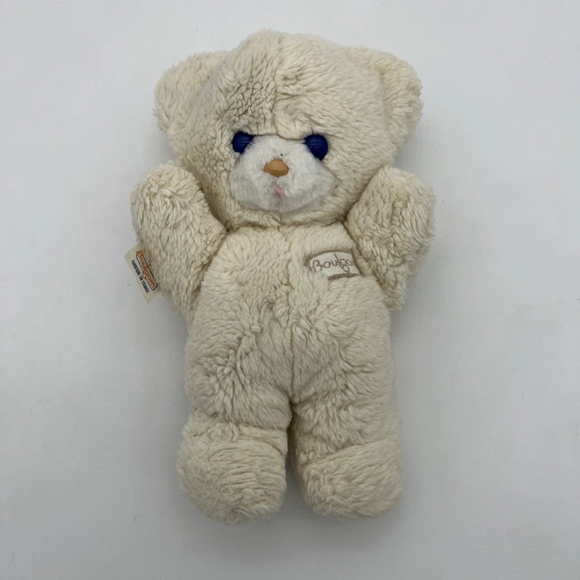 BOULGOM DOUDOU PELUCHE OURS BLANC BEIGE YEUX BLEUS GRELOT - vintage
