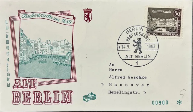 Fischerbrücke um 1830 Berlin 50 PF Briefmarke 1962 Ersttagsbrief aus Nachlass