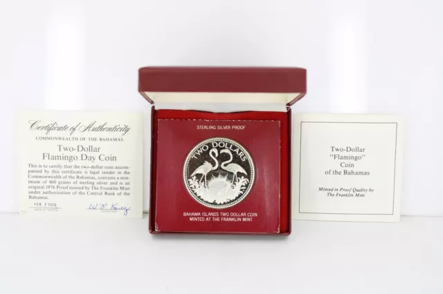 1976 Bahamas Franklin Mint Sterling Silver Two-Dollar Flamingo Day Proof Coin
