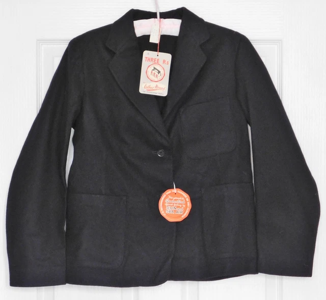 Blazer vintage ragazze NERO uniforme scolastica INUTILIZZATA 34" Tre Rs Arthur Howard B6