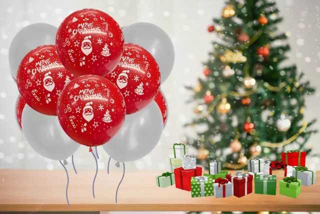 100 Merry Christmas Latex Balloons Green & Red Xmas Printed Decoration uk