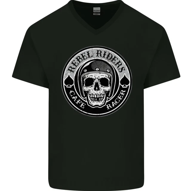 T-shirt da uomo in cotone scollo a V moto Rebel Cafe Racer Biker