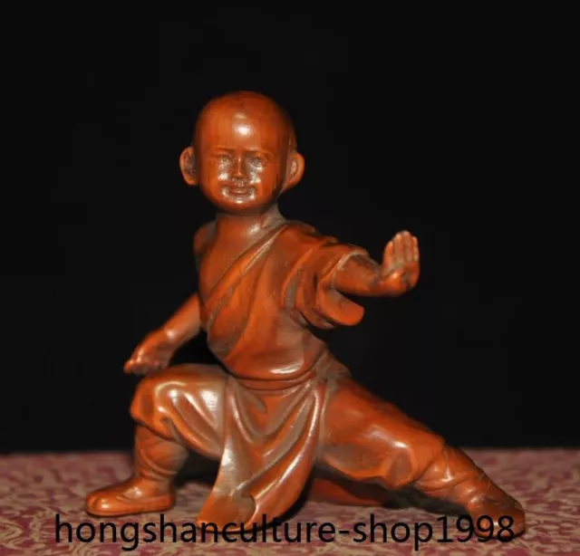 2.8" Chinese ancient Boxwood wood Carved Buddhism Little monk monk Buddha statue