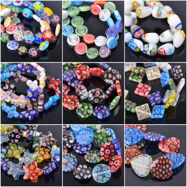 Mixed Millefiori Lampwork Glass Lot Shapes Loose Beads For Jewelry Making